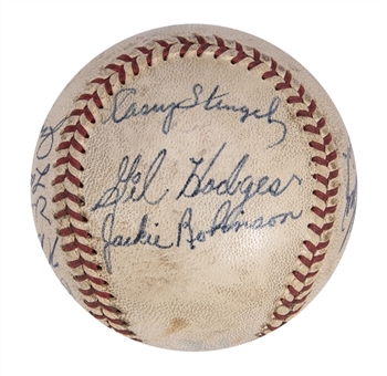1950s American & National League Multi-Signed OAL Harridge Baseball With 14 Signatures Including Jackie Robinson, Ted Williams, Casey Stengel and Gil Hodges (JSA)